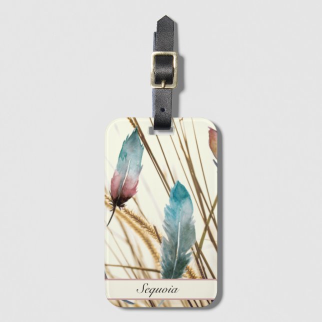Feathers and grass, customisable        luggage tag (Front Vertical)