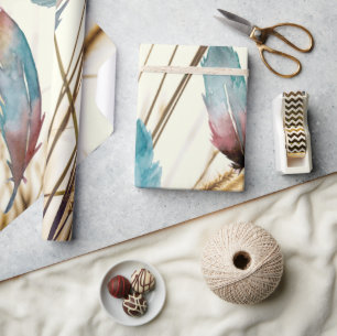 Feathers and grass wrapping paper