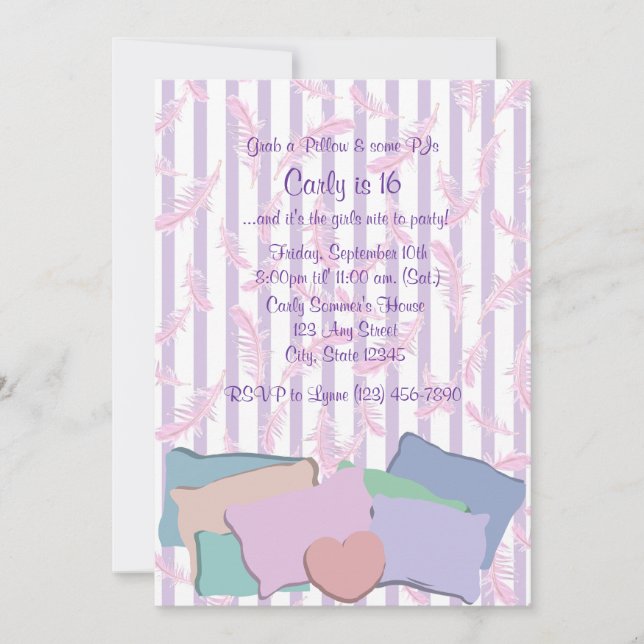 Feathers and Pillows/ Birthday Invitation (Front)