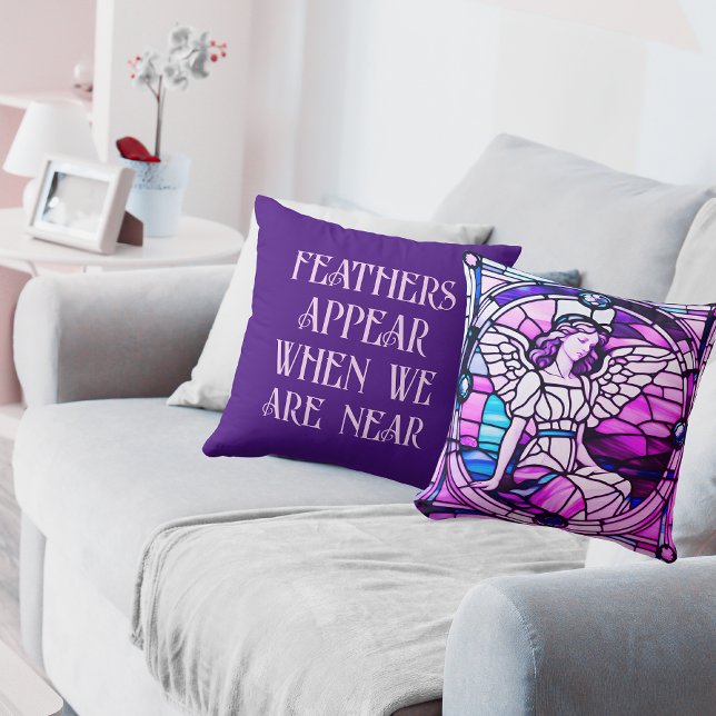 Feathers Appear When Angels Are Near Stained Glass Cushion (Front And Back)