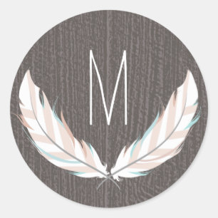 Feathers + Barn Wood Monogram Sticker