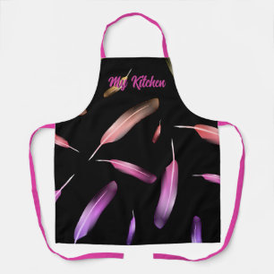 Feathers black base pink purple yellow apron