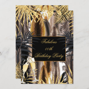 Feathers Black Gold Brown Champagne Birthday Party Invitation