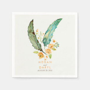 Feathers Bohemian Teal Wedding Napkin