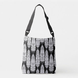 Feathers boho: black and white pattern crossbody bag