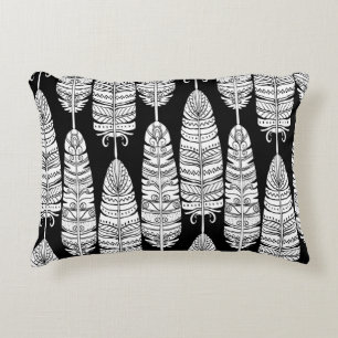 Feathers boho: black and white pattern decorative cushion