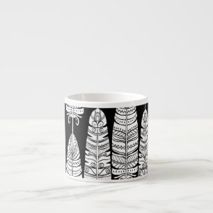 Feathers boho: black and white pattern espresso cup
