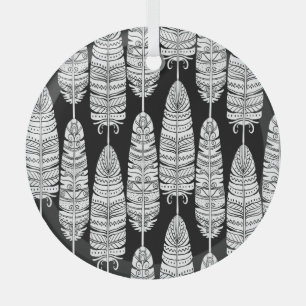 Feathers boho: black and white pattern glass tree decoration