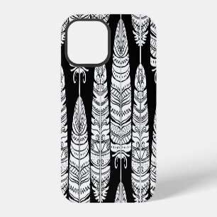 Feathers boho: black and white pattern iPhone 12 case