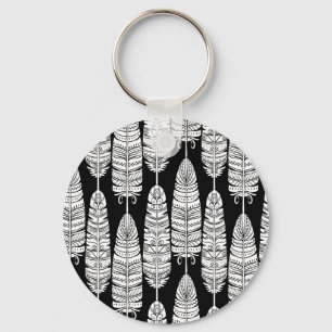 Feathers boho: black and white pattern key ring