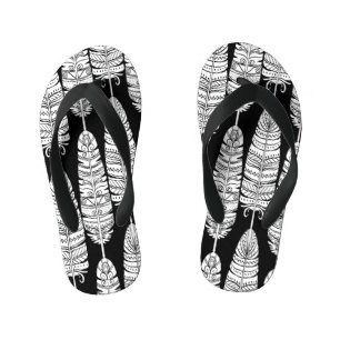 Feathers boho: black and white pattern kid's flip flops