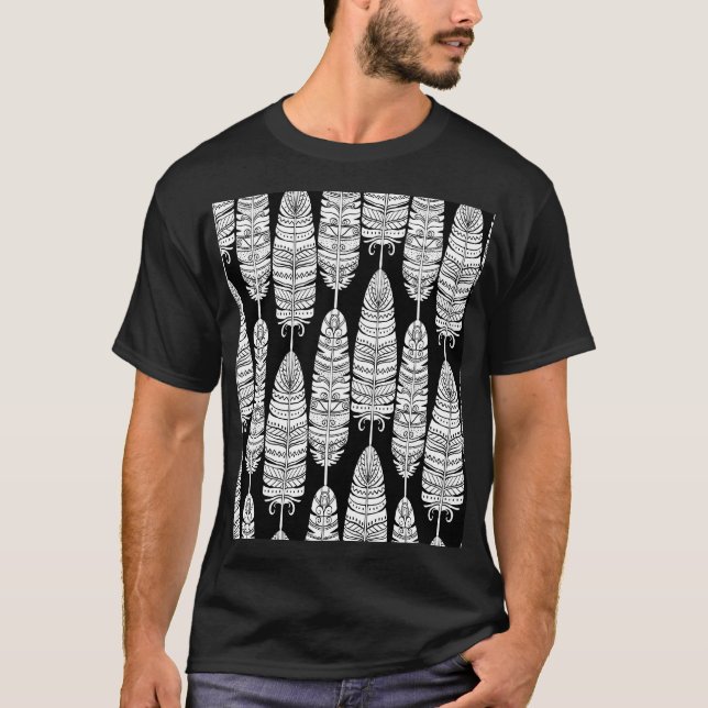 Feathers boho: black and white pattern T-Shirt (Front)