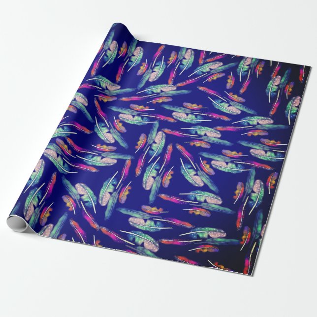Feathers boho color wrapping paper (Unrolled)