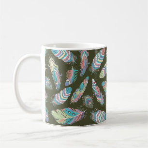 Feathers Boho Seamless Pattern. Tribal Ethnic Back Coffee Mug