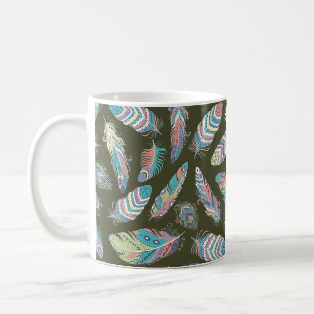 Feathers Boho Seamless Pattern. Tribal Ethnic Back Coffee Mug (Left)