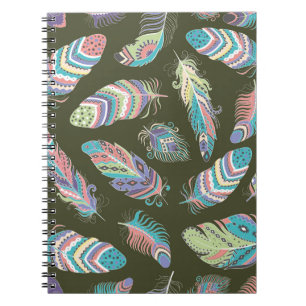 Feathers Boho Seamless Pattern. Tribal Ethnic Back Notebook