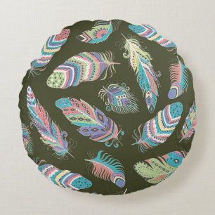 Feathers Boho Seamless Pattern. Tribal Ethnic Back Round Cushion