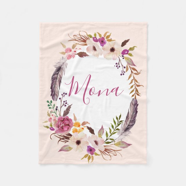 Feathers Boho watercolor customised blanket (Front)