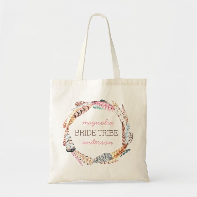Feathers Bride Tribe Tote Bag for Bridesmaids (Front)