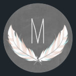 Feathers   Chalkboard Monogram Sticker<br><div class="desc">A monogram sticker featuring an illustration of a pair of feathers. Background is chalkboard inspired.</div>