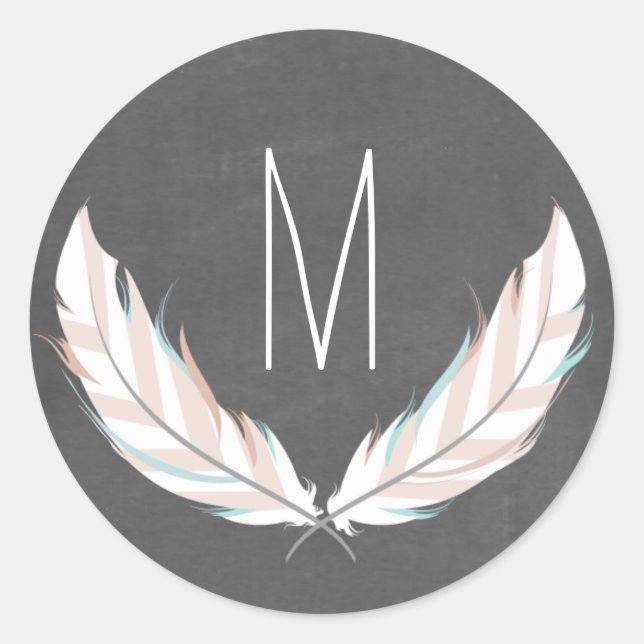 Feathers + Chalkboard Monogram Sticker (Front)