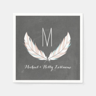 Feathers + Chalkboard Monogram Wedding Napkin