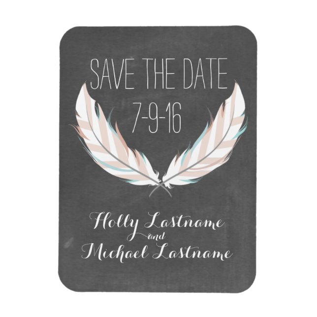 Feathers + Chalkboard Wedding Save The Date Magnet (Vertical)