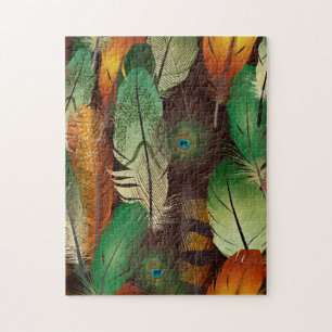 Feathers ,  Colorful Peacock Pattern  Jigsaw Puzzle