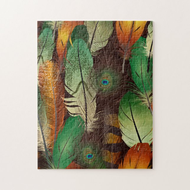 Feathers ,  Colorful Peacock Pattern  Jigsaw Puzzle (Vertical)