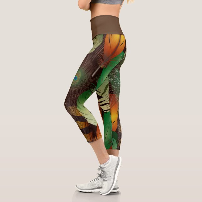 Feathers ,  Colourful Peacock Pattern  Capri Leggings (Left)