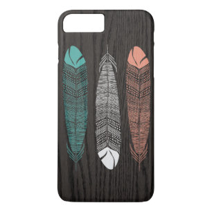 Feathers Drawn On Woodgrain iPhone 7 Plus Case