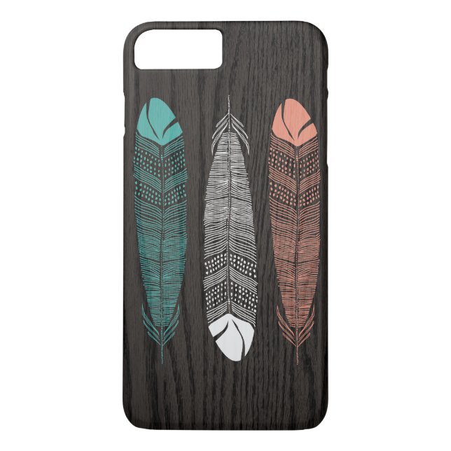 Feathers Drawn On Woodgrain iPhone 7 Plus Case (Back)