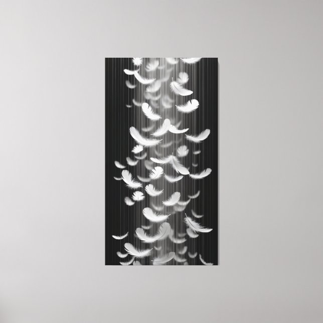 Feathers float against a dim background canvas print (Front)