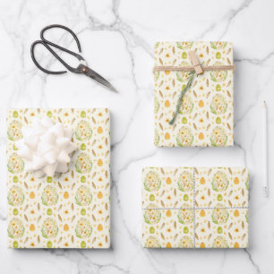 Feathers Flowers Easter Eggs Springtime Pattern Wrapping Paper Sheet