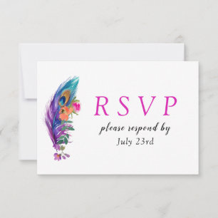 Feathers & Flowers Quinceañera White RSVP Card