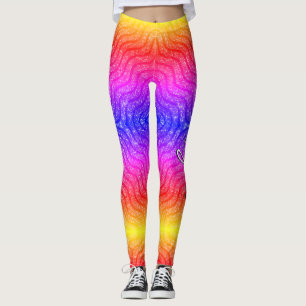 Feathers Glitter pattern base pink blue yellow red Leggings