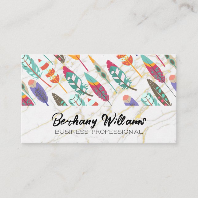 Feathers | Gold Foil Marble Business Card (Front)