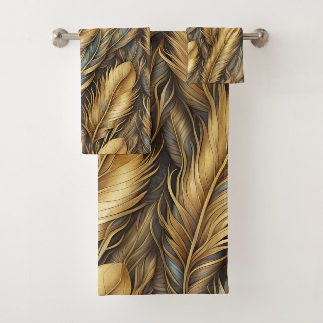 Feathers Golden Silver Art  Bath Towel Set (Insitu)