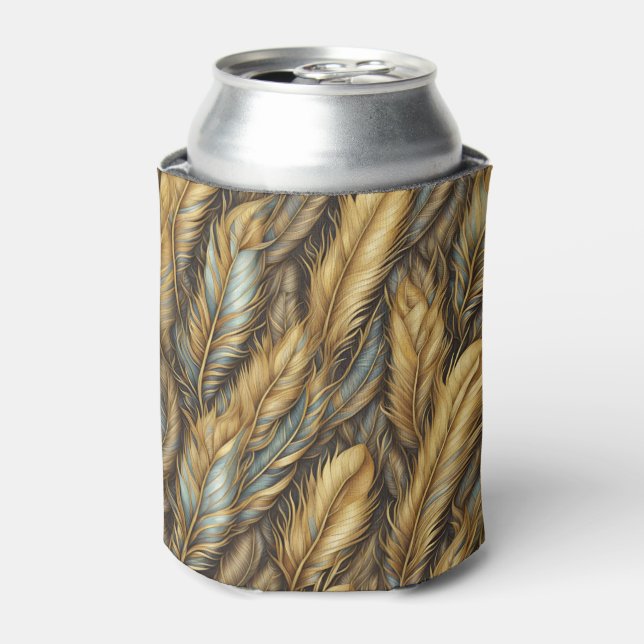 Feathers Golden Silver Art  Can Cooler (Can Front)