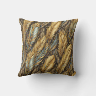 Feathers Golden Silver Art Cushion