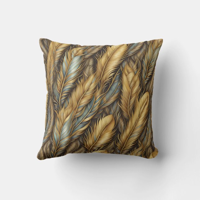 Feathers Golden Silver Art  Cushion (Back)