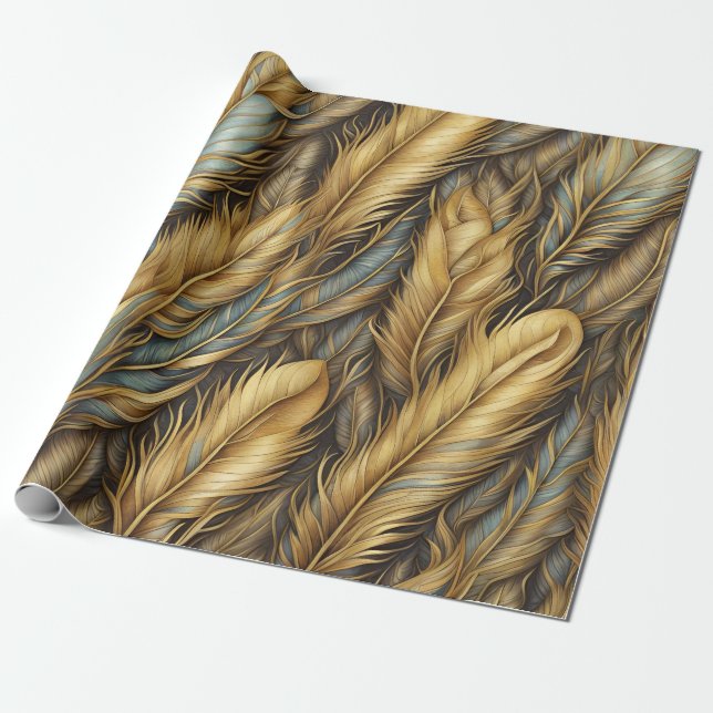 Feathers Golden Silver Art  Wrapping Paper (Unrolled)