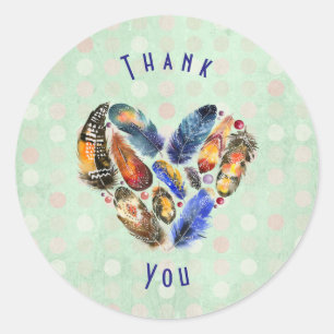 Feathers In A Heart Shape Thank You Classic Round Sticker