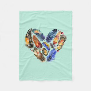 Feathers In A Heart Shape Watercolor Design Fleece Blanket