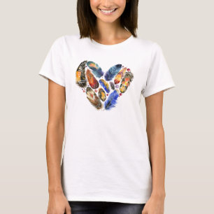 Feathers In A Heart Shape Watercolor Design T-Shirt