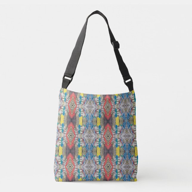 Feathers in a Tiled Repeating Pattern Crossbody Bag (Front)
