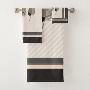 Feathers in Cream, Grey and Black Bath Towel Set