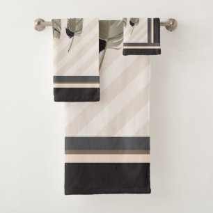 Feathers in Cream, Grey and Black Bath Towel Set