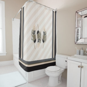 Feathers in Cream, Grey and Black Shower Curtain