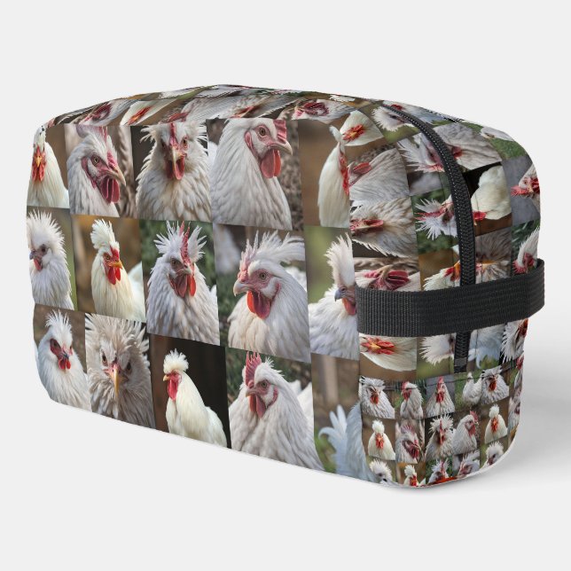 "Feathers in Focus: A White Chicken's Portrait" Dopp Kit (Left Corner)